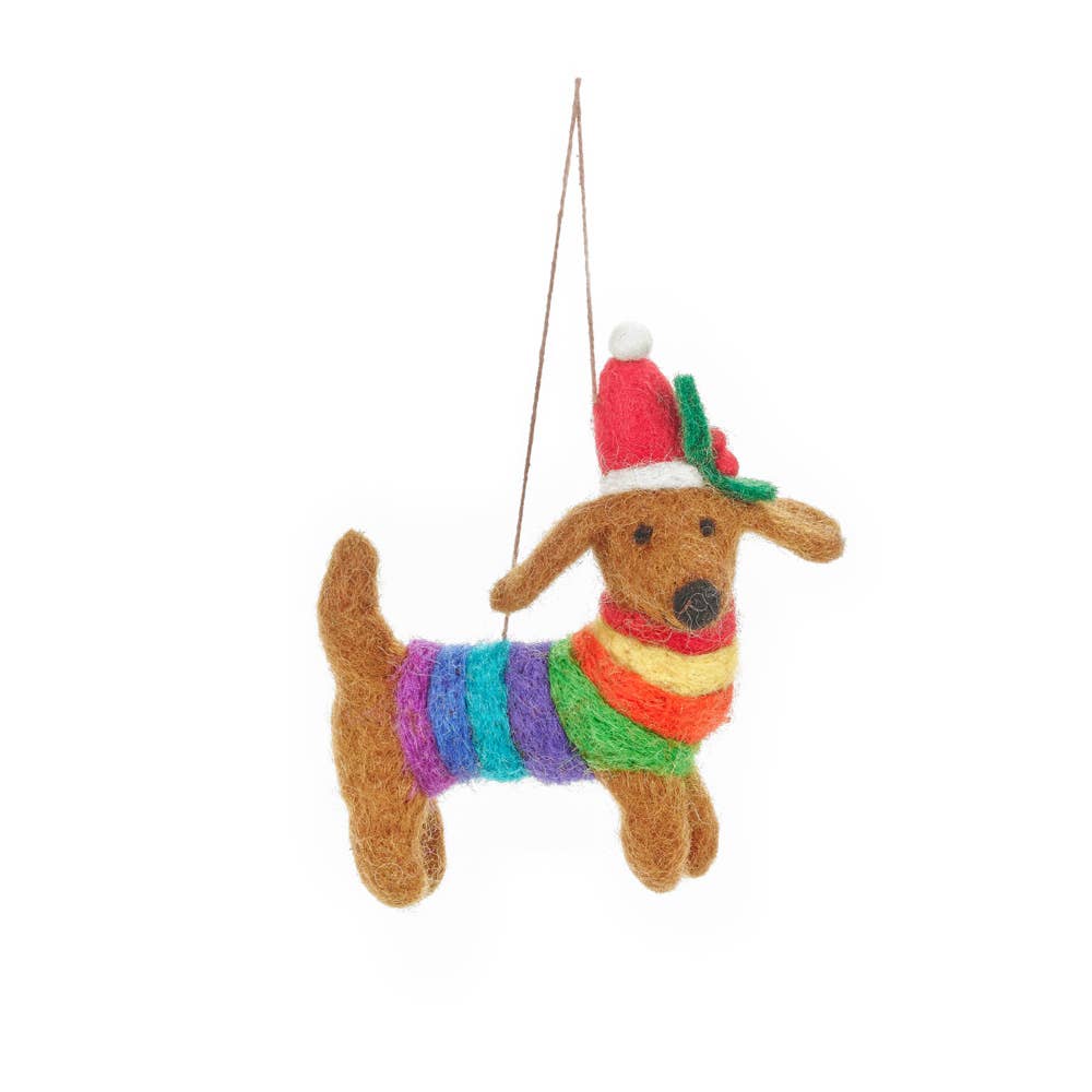 Handmade Felt Festive Rainbow Dog Ornament