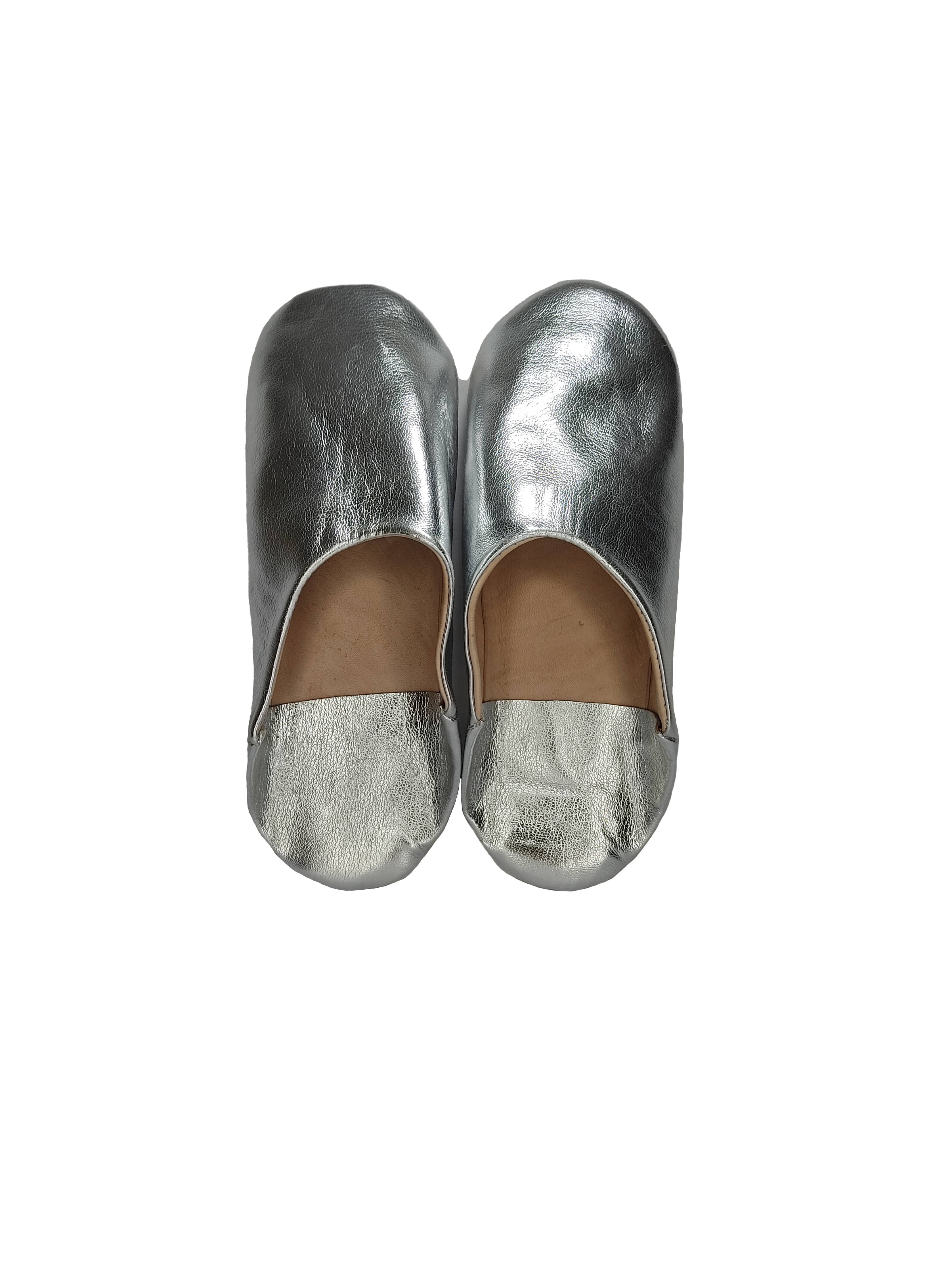 Womens Moroccan Babouche Slippers Handmade Silver