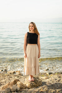 Linen Blend Tiered Maxi Skirt
