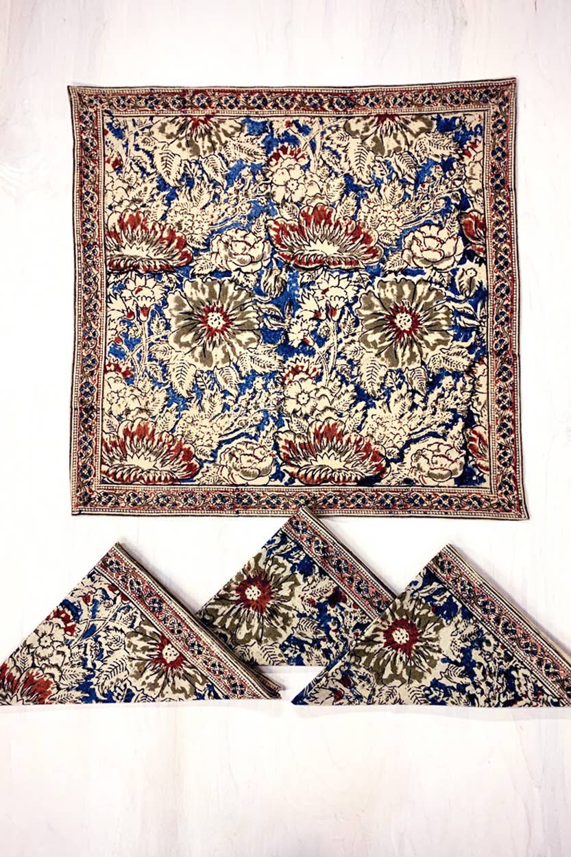 Rose & Navy Kalamkari Napkin Set