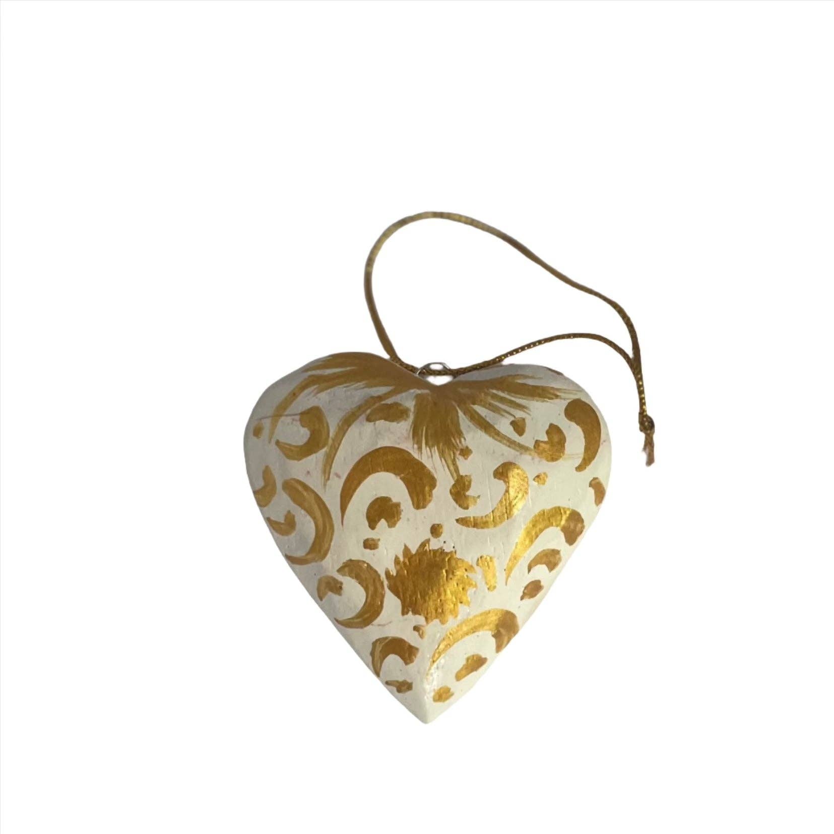 Painted Heart Ornament - Gold