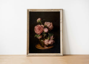 Moody Peonies Vintage Art Print