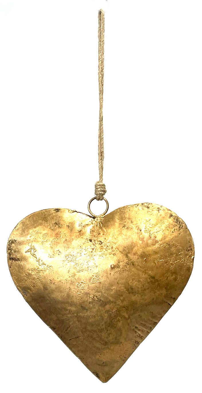 Large Hanging Iron Heart - Gold 8"
