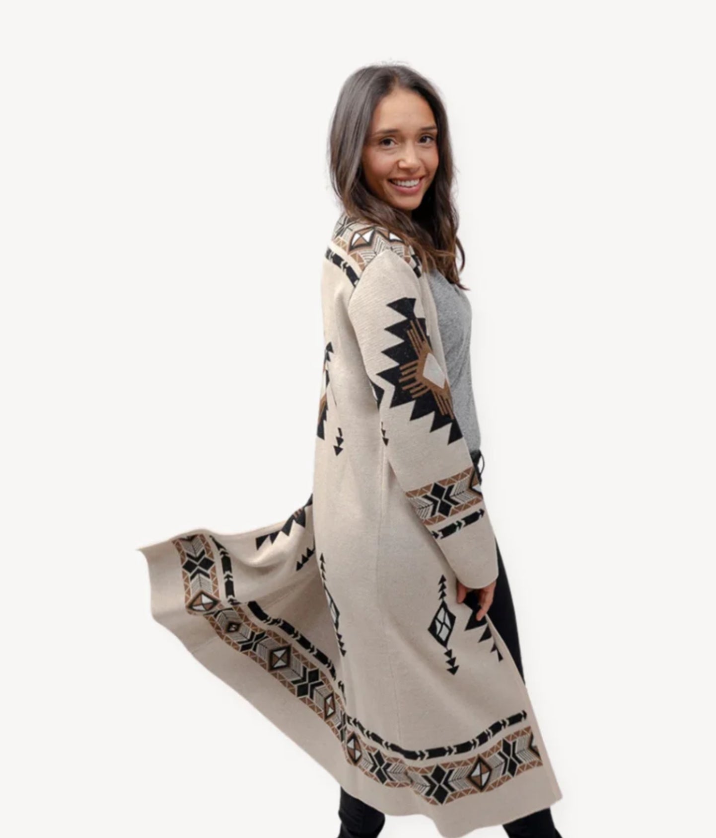 Long Jaquard Alpaca Sweater in Beige