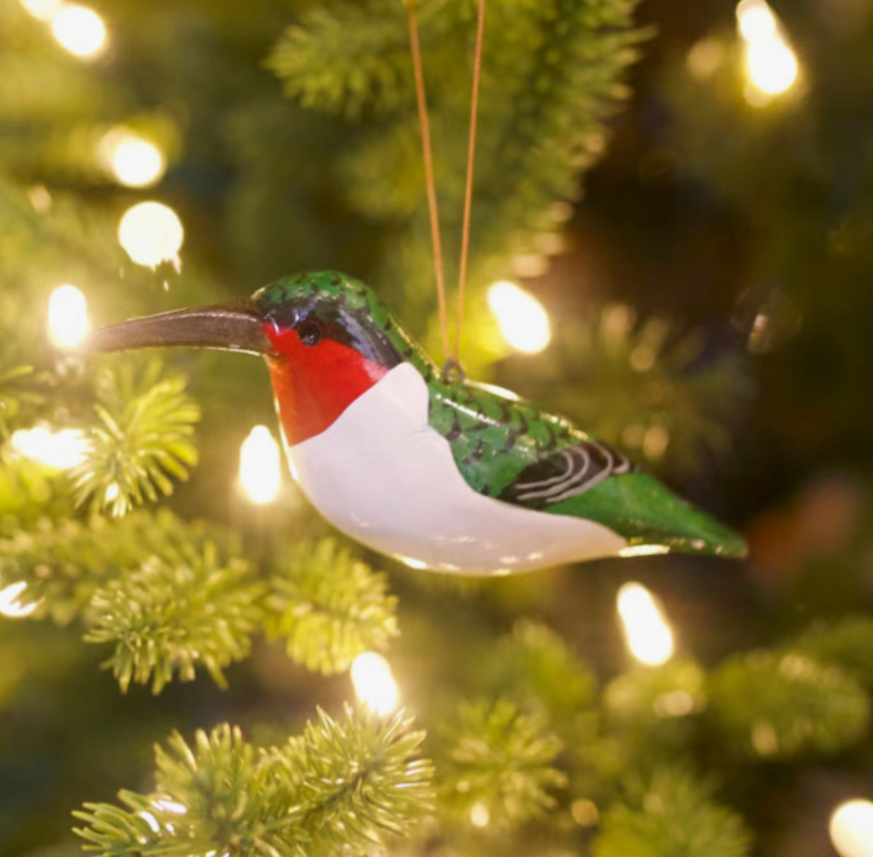 Fair Trade Ornament~ Ruby Throated Hummingbird  Wooden Bird