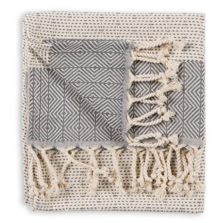Lined Diamond Hand towel~ Slate
