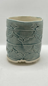 Pottery by Jackie- Small Stamped Vase with Feet