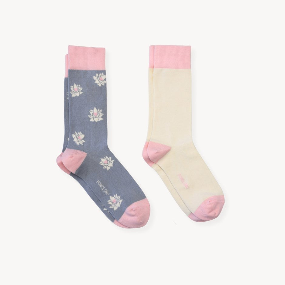 Lotus and Solid Socks~ pack of 2 Pima Cotton
