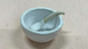 Pottery by Jackie- Small Cream Pinch pot with spoon