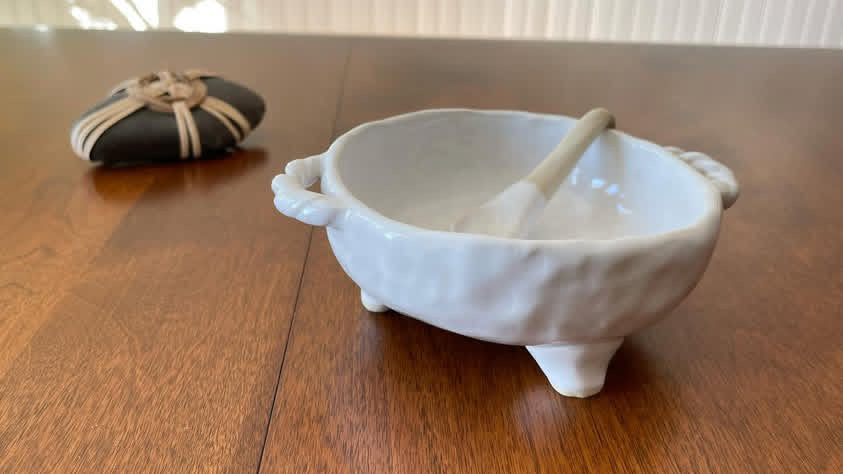 Pottery by Jackie- Large Cream Pinch pot with spoon