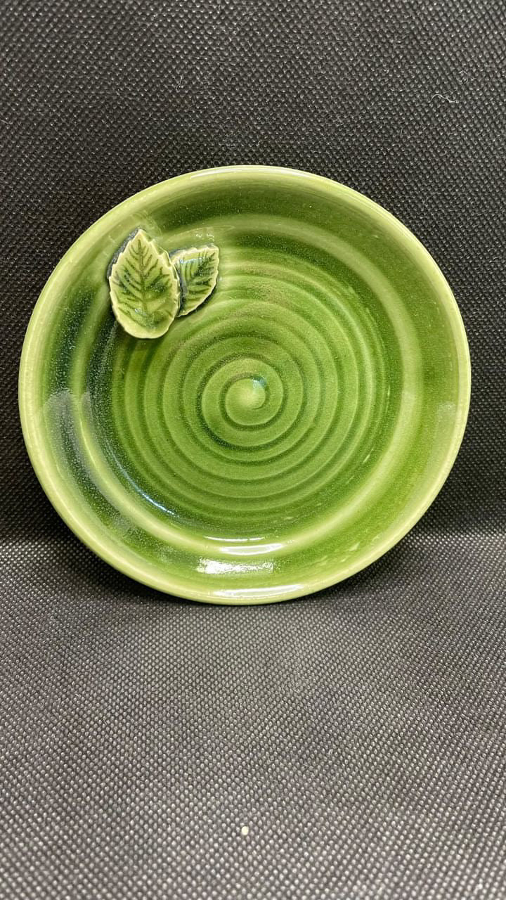 Pottery by Jackie- Green Leaves Small Trinket dish