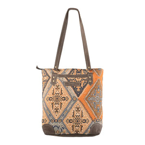 Recycled Canvas and Leather Tote- Tangerine