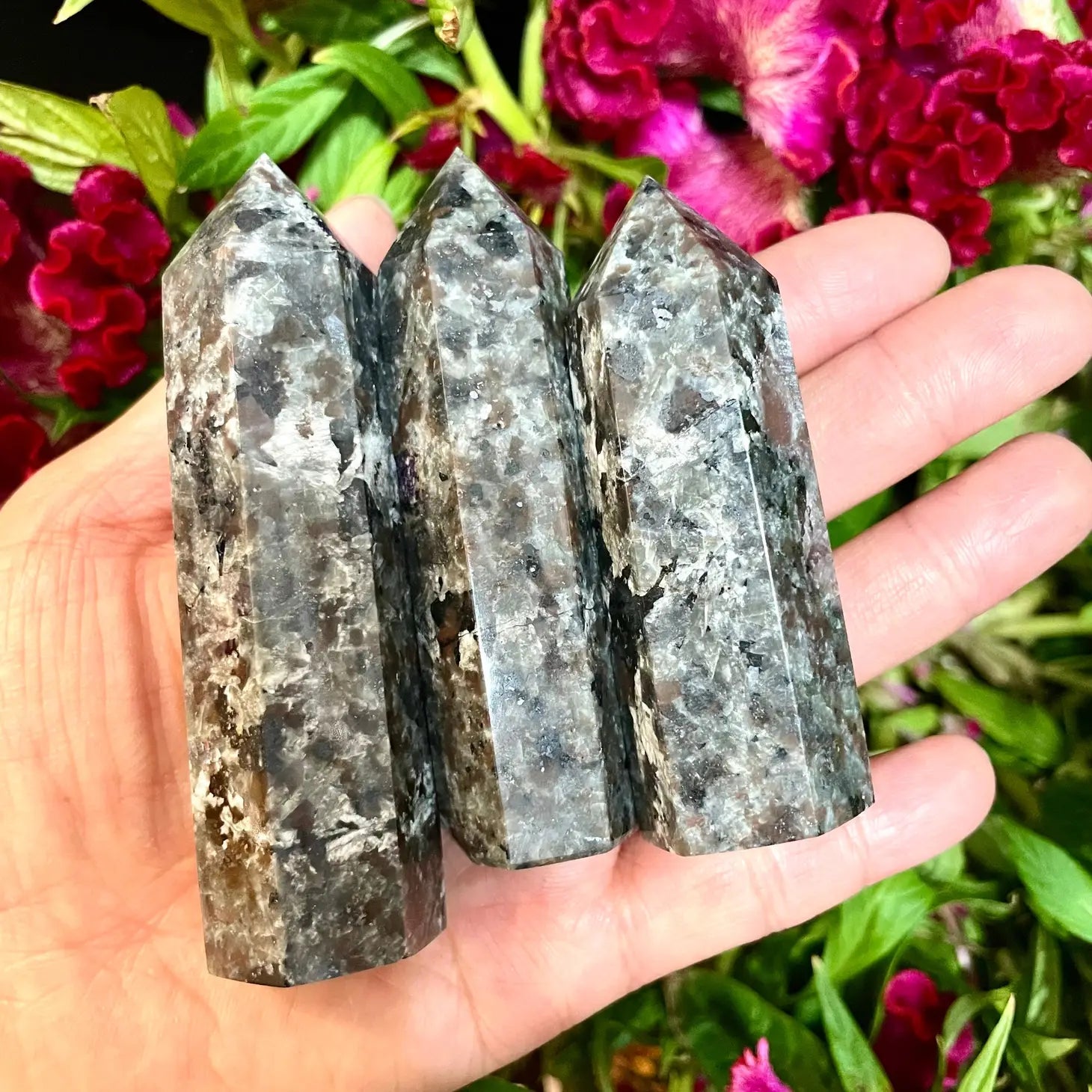 Natural Emberlite aka Yooperlite Obelisk crystals point.