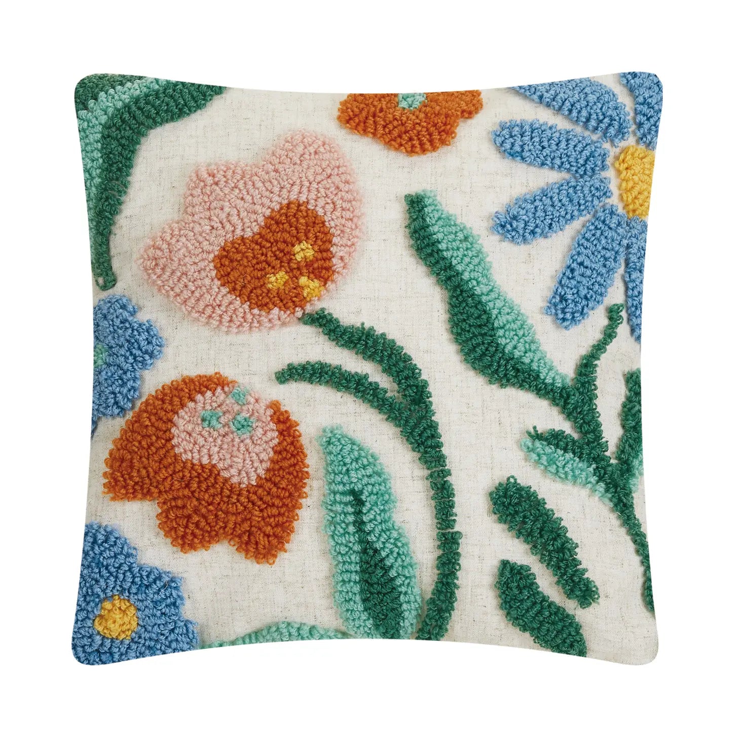 Rainbow Floral Wool Hooked Pillow