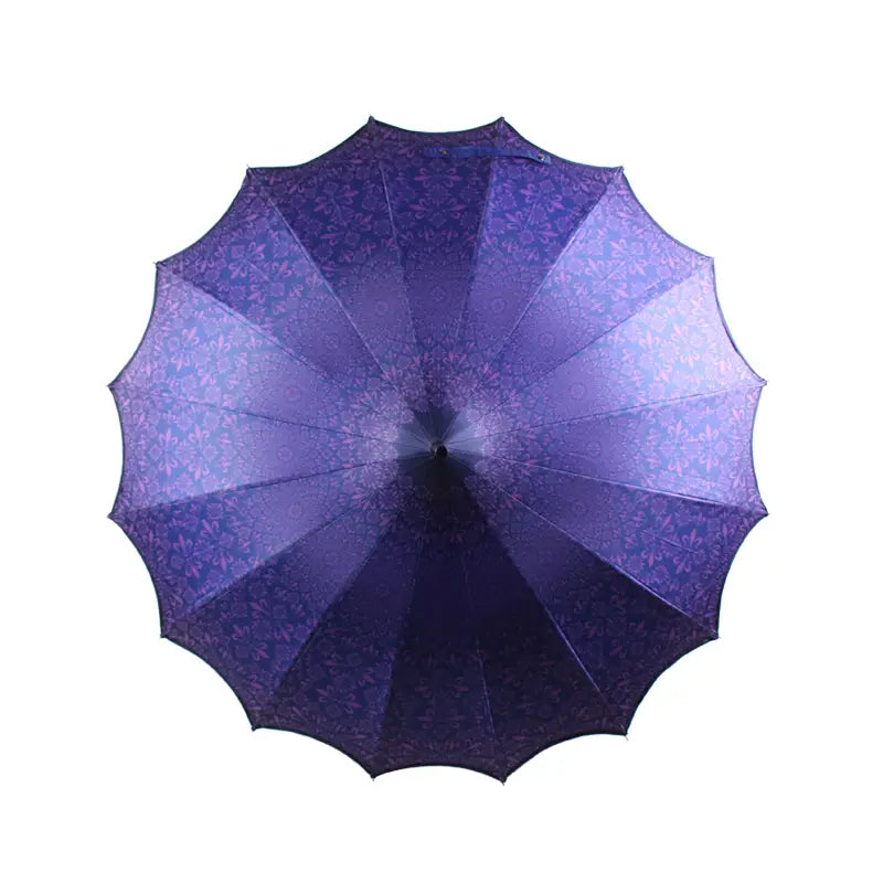 Boutique Patterned Pagoda Umbrella Scalloped Edge Purple