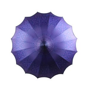 Boutique Patterned Pagoda Umbrella Scalloped Edge Purple