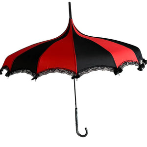 Boutique Pagoda Umbrella with Lace and Bows Red and Black