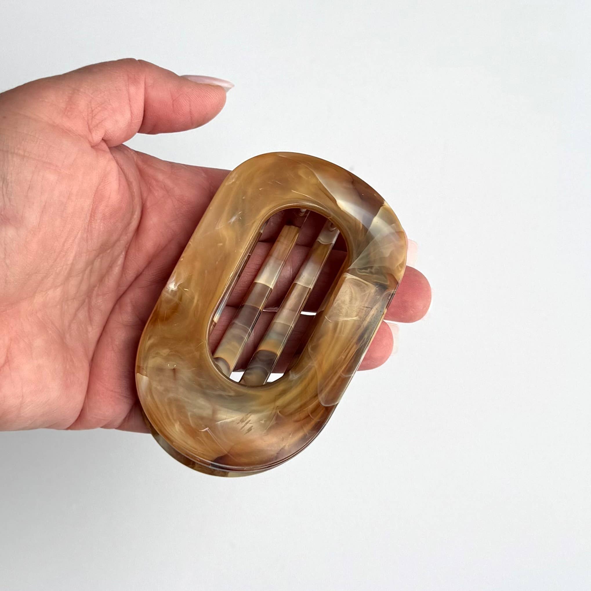 Flat Oval Hair Clip Accessory Brown Marble Hair Claw