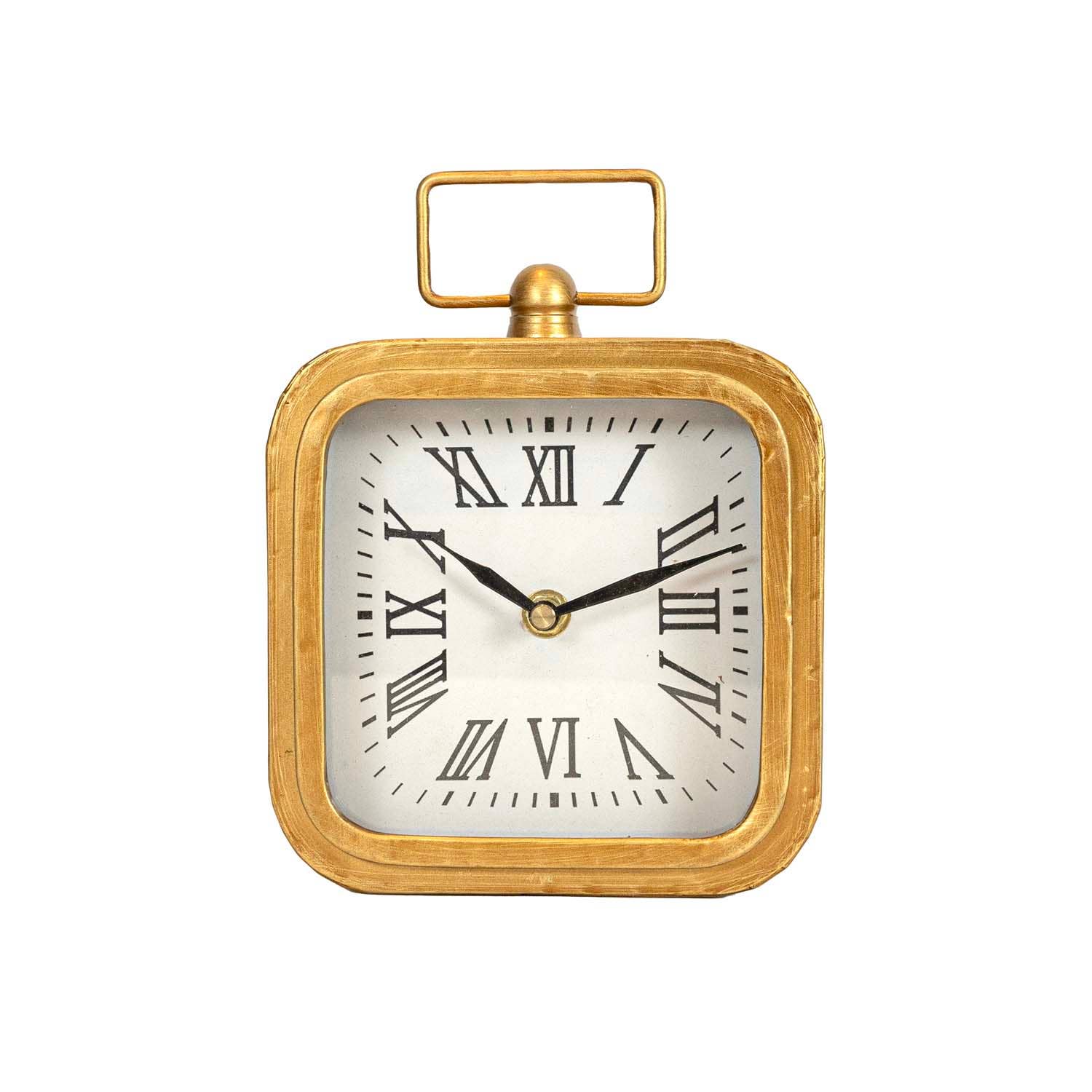 Henrie Rounded Brass Tabletop Clock With Handle And Glass