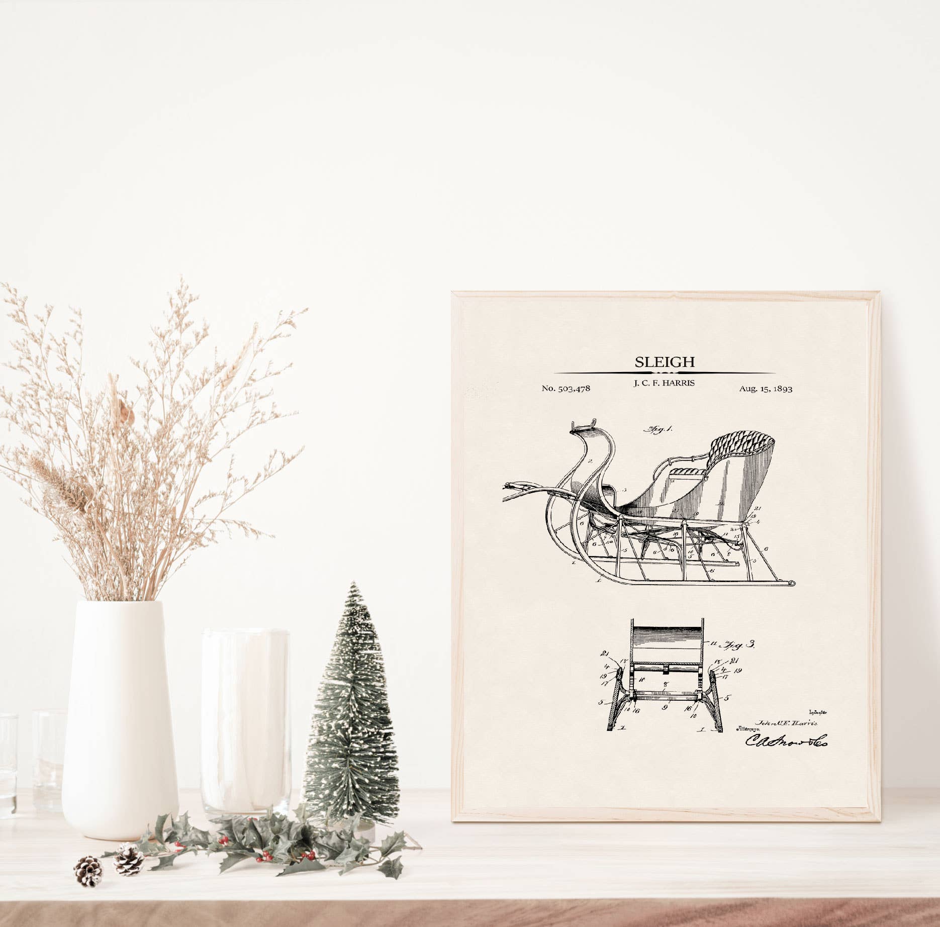 Sleigh Patent Vintage Art Print 11 x 14