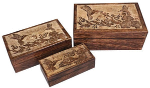 Mango Wood Rectangular Boxes- 3 sizes - Hummingbirds