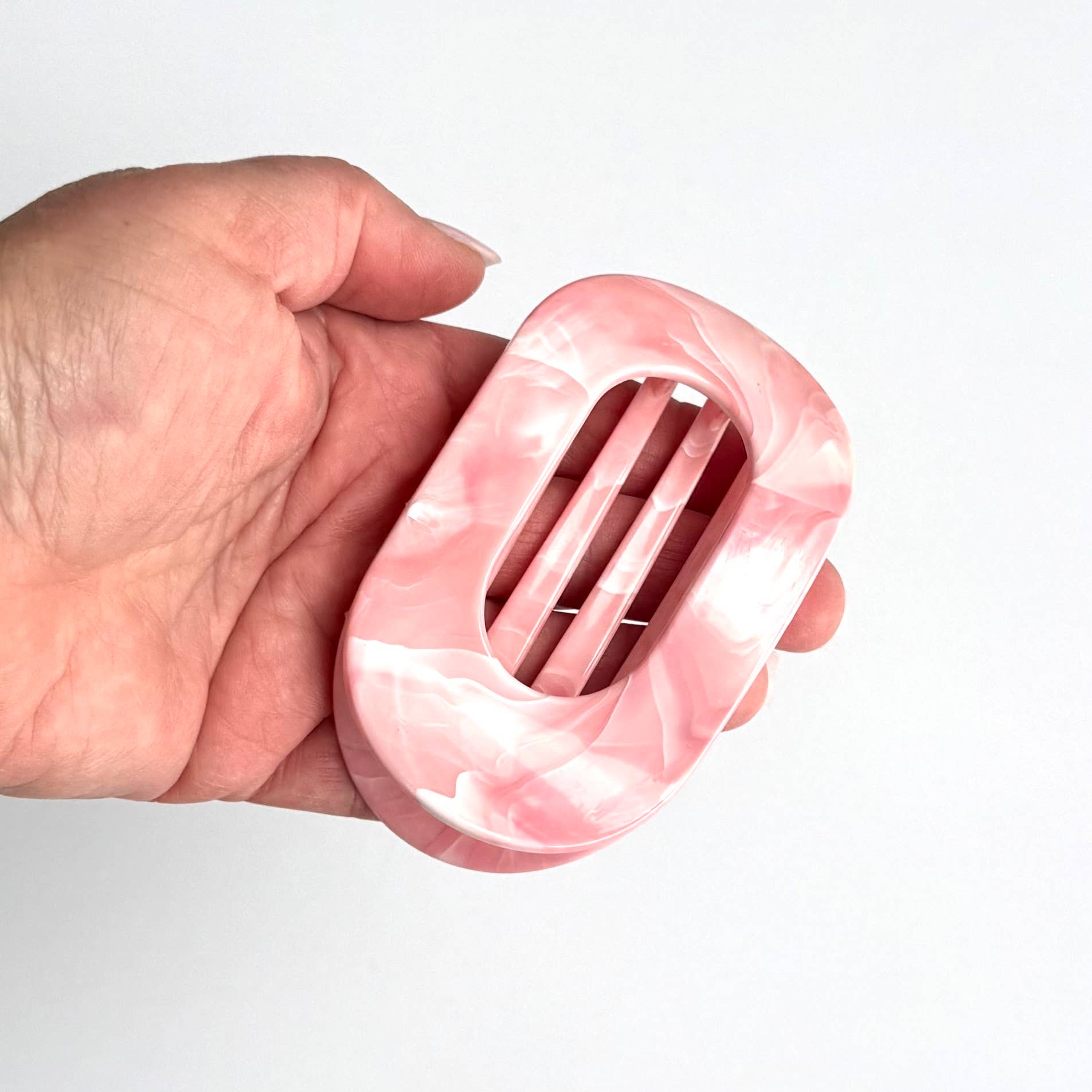 Flat Oval Hair Clip Accessory Pink Marble Hair Claw