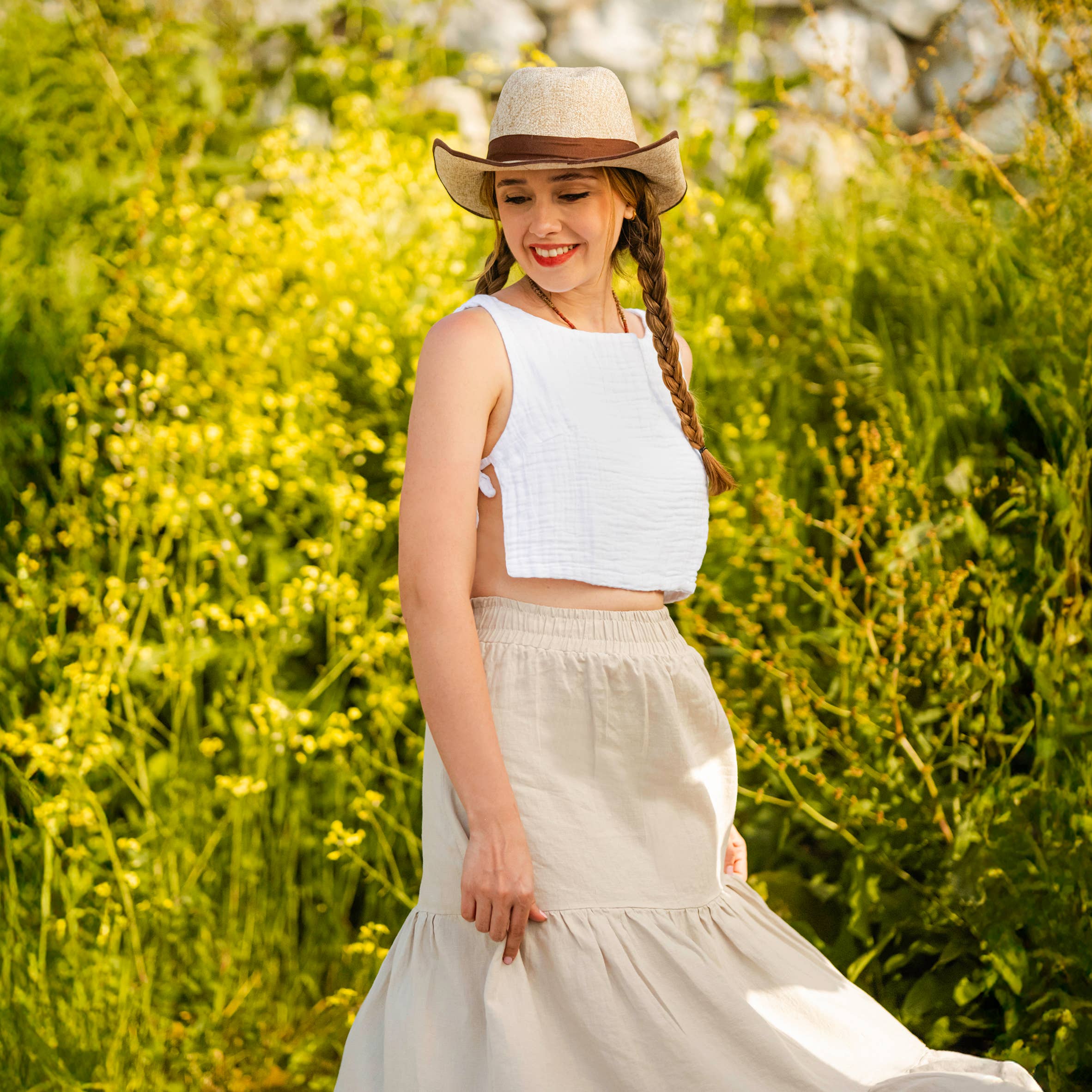Linen Blend Tiered Maxi Skirt