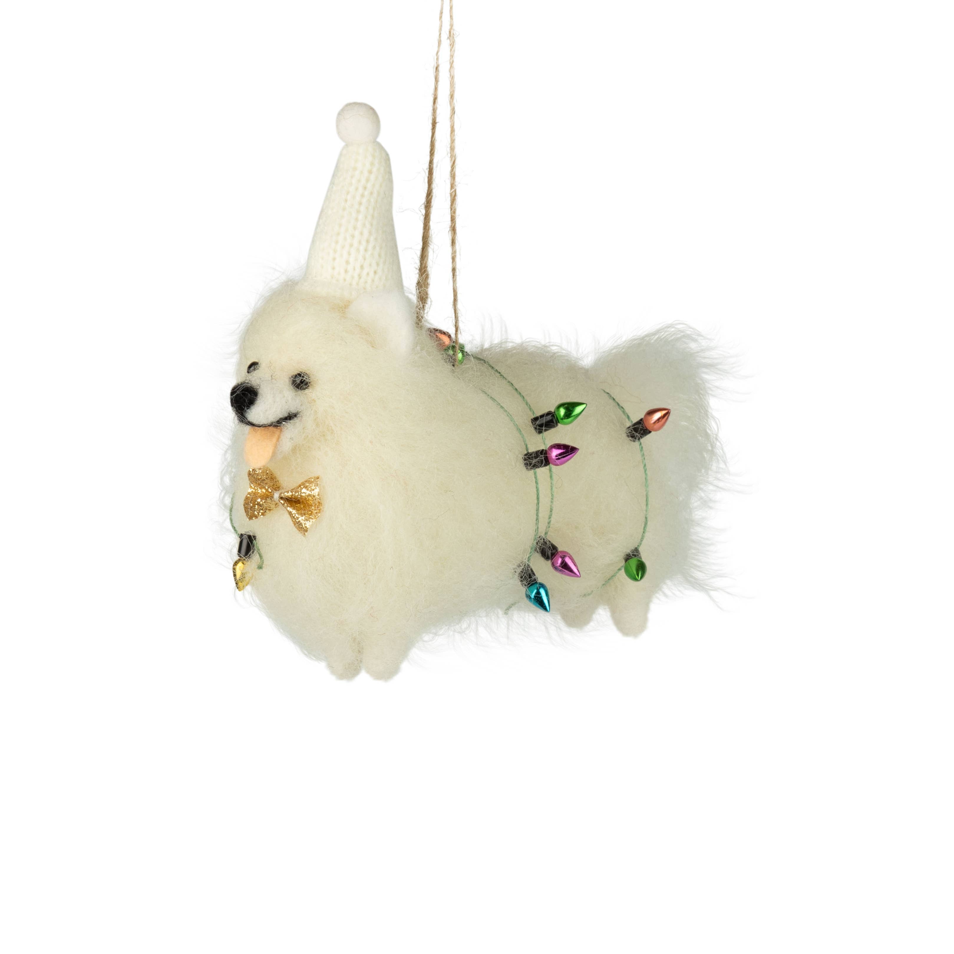 Felt Dog in Xmas lights Ornament