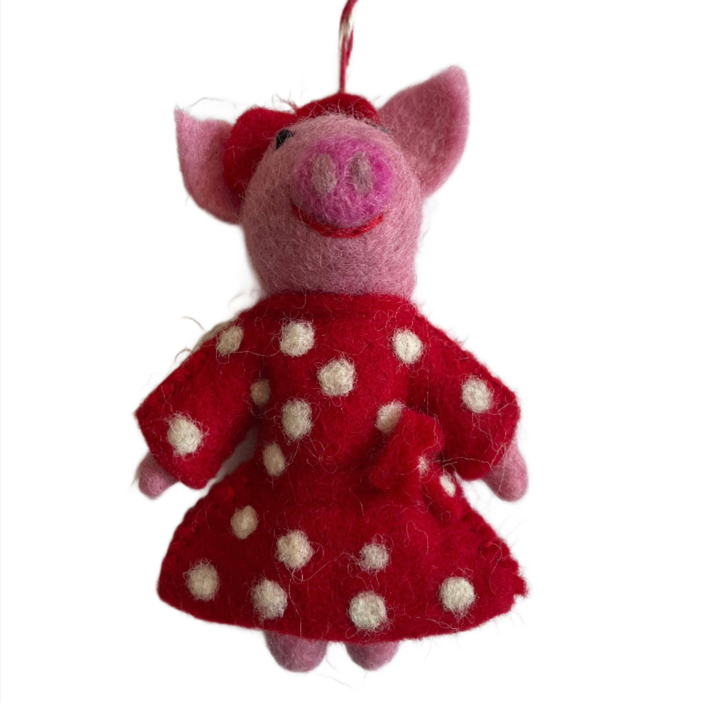 Handmade Felt Pig Cotton Cord Ornament