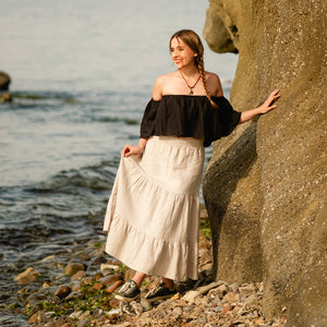 Linen Blend Tiered Maxi Skirt