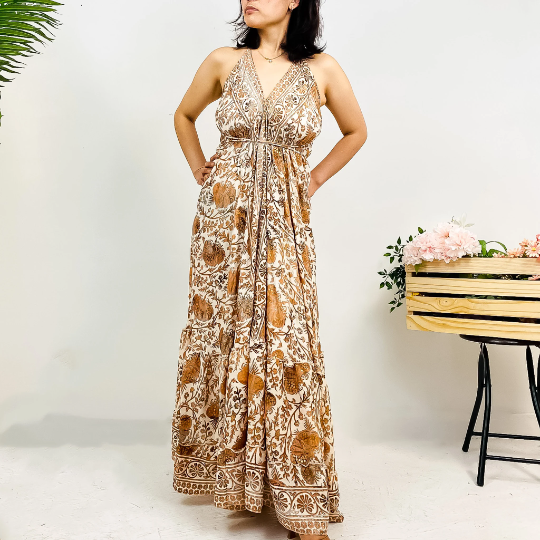 Recycled Silk Long Maxi Backless Dress