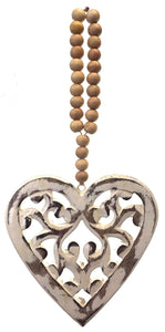 Mango Wood Heart with Beads - Filigree 6"