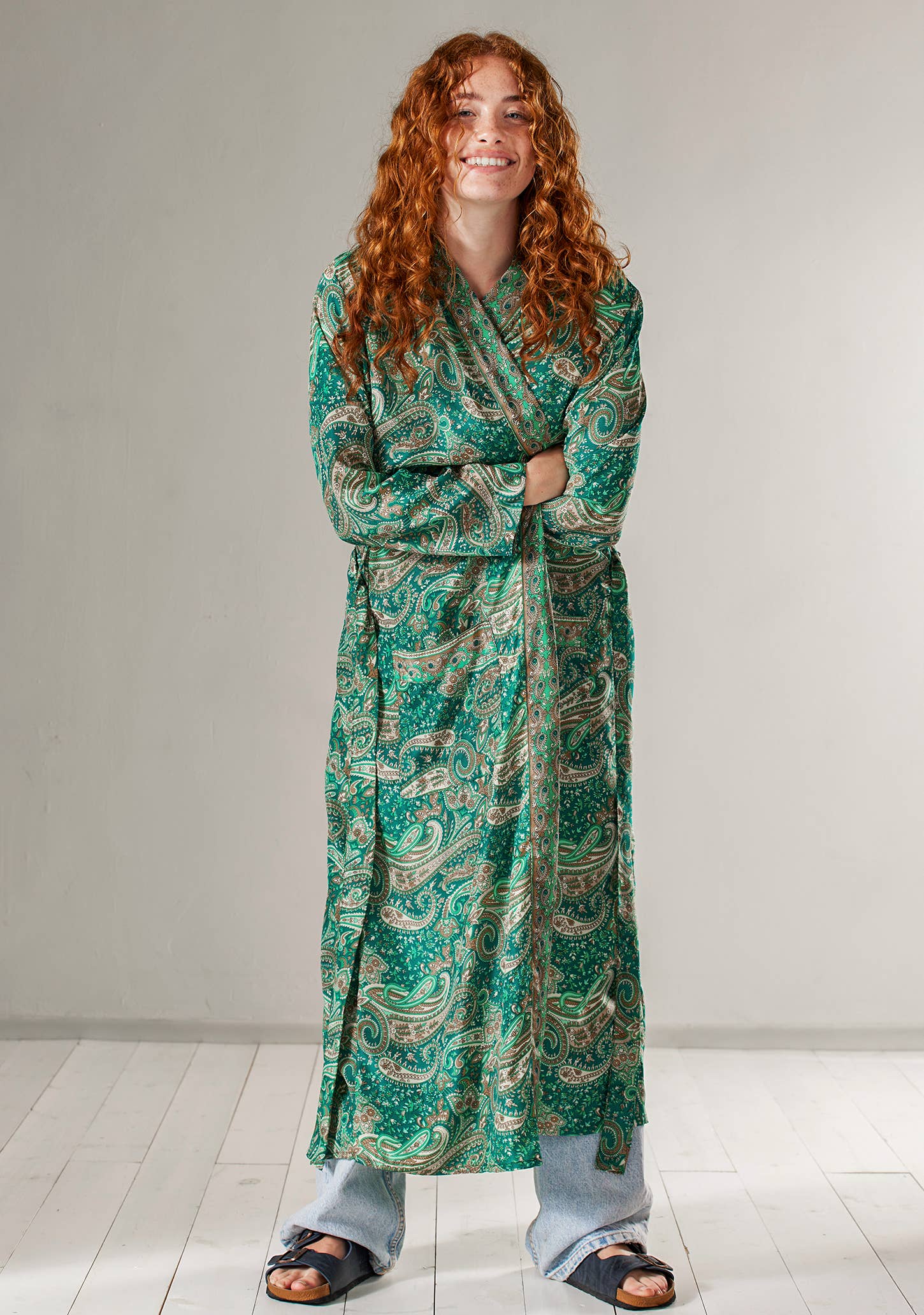 Green Floral Paisley Kimono/dressing Gown