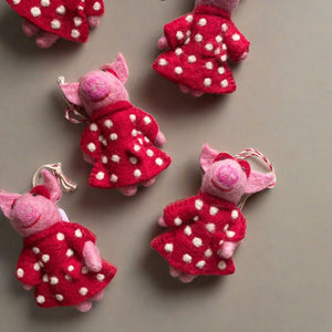 Handmade Felt Pig Cotton Cord Ornament