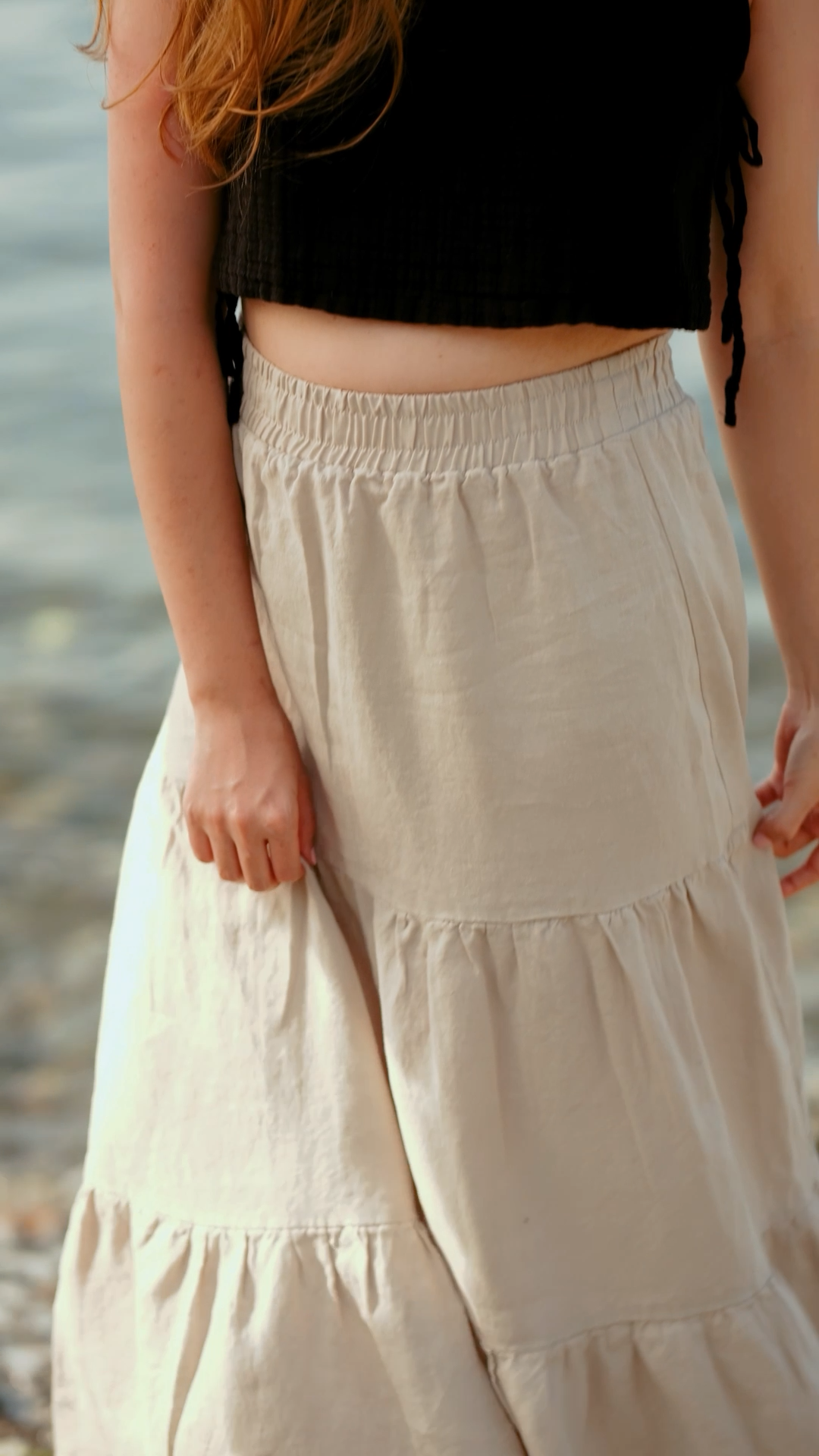 Linen Blend Tiered Maxi Skirt