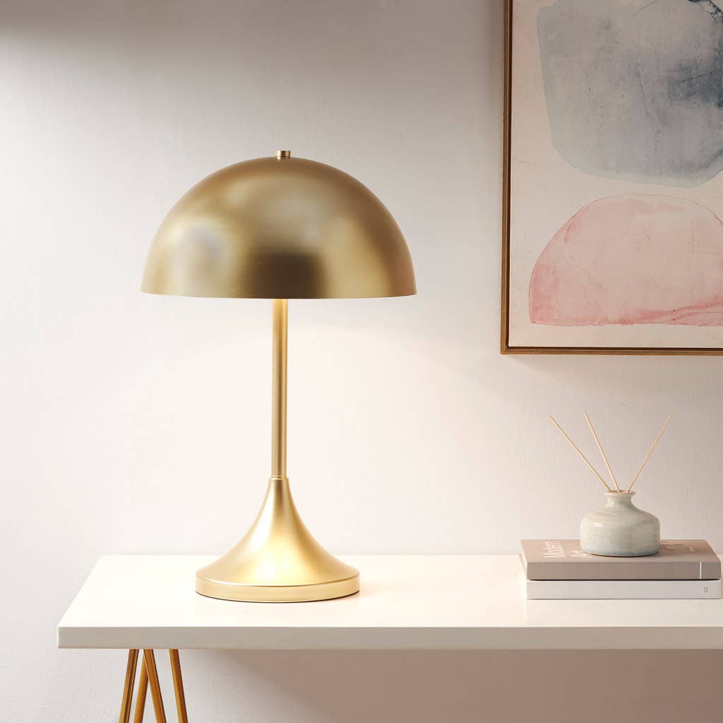 Art Deco Gold Dome-Shaped 2-Light Table Lamp