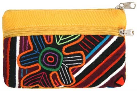 Cotton Coin Purse - Mola Double Zip Yellow