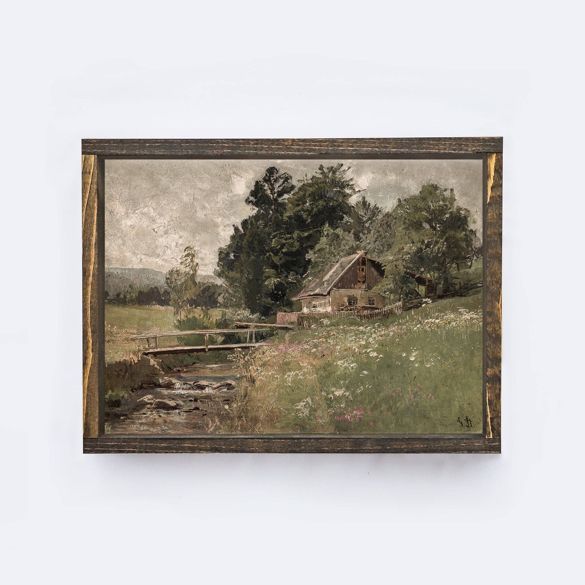 Vintage Green Landscape 13 x 9