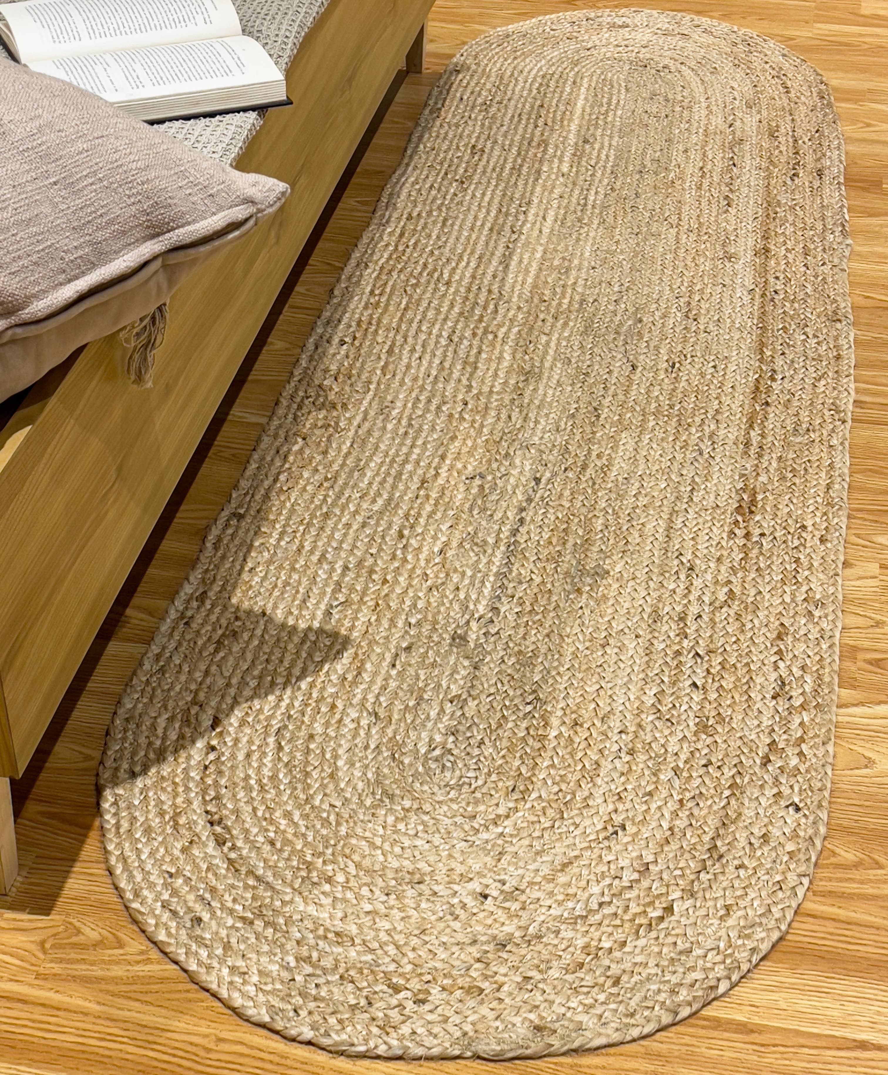 BRAIDED JUTE OVAL RUNNER RUG, NATURAL JUTE, 2'x7'