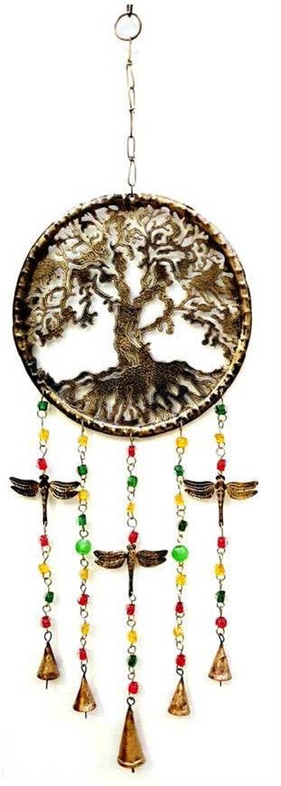 Iron Bell Chimes - Tree of Life Celtic Round Dragonflies 10"