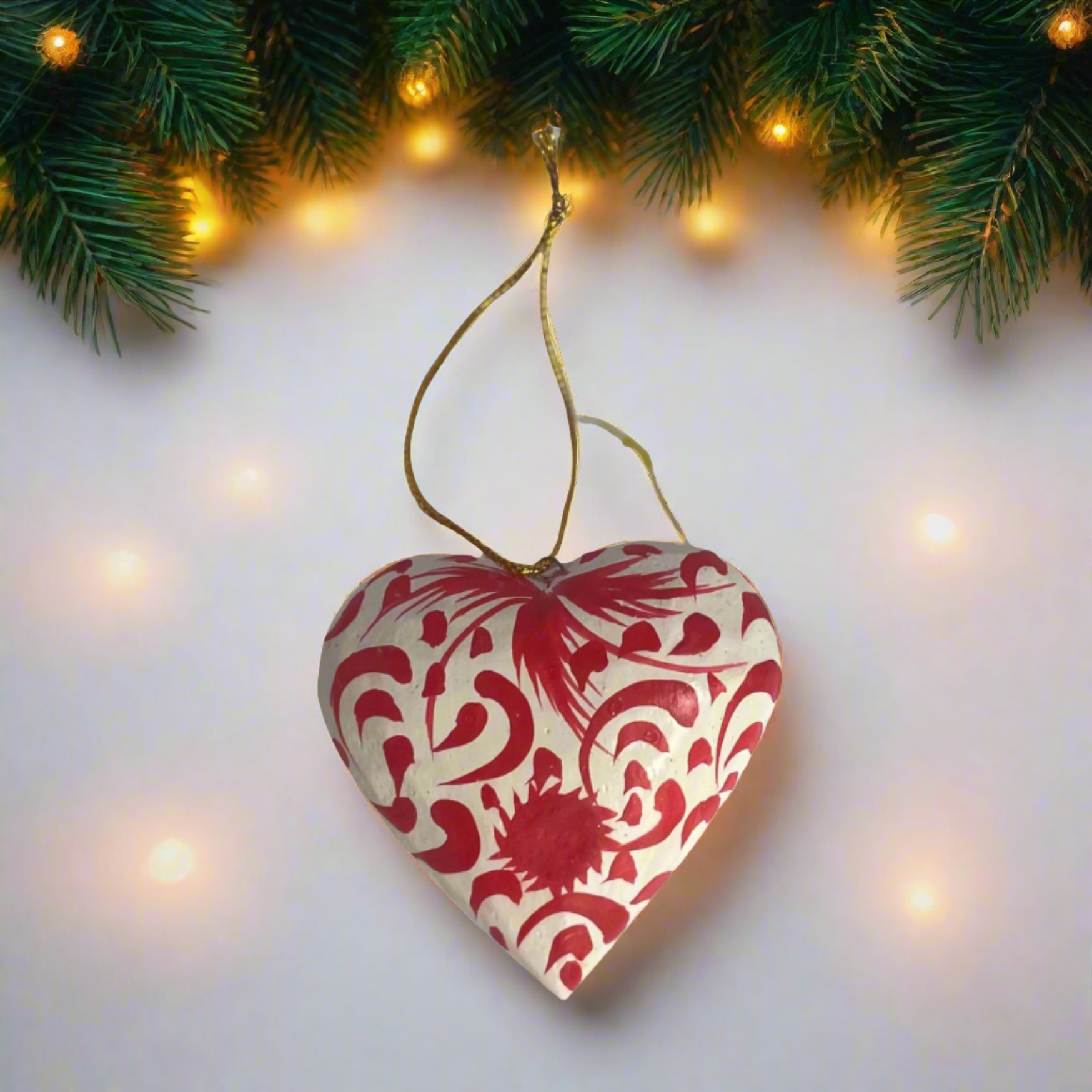 Painted Heart Ornament - Red