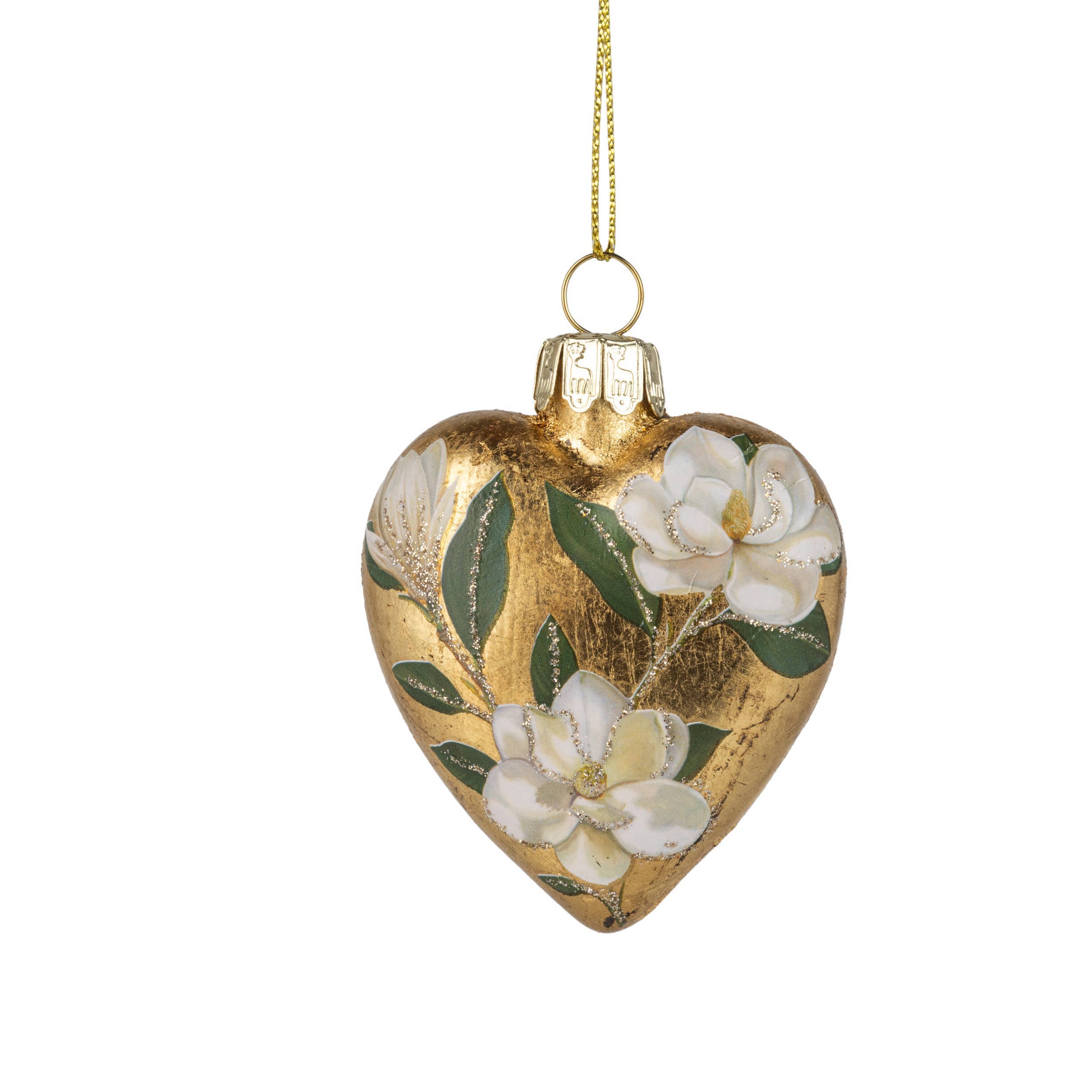 Magnolia Glass heart Ornament-Gold Foil