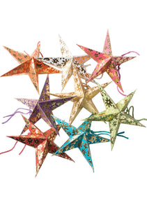 Mini Flower Printed Star Decorations Set of 8