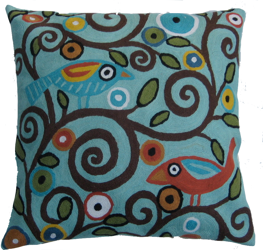 Hand-Embroidered Wool Tree of Life Pillow - 18 Inch