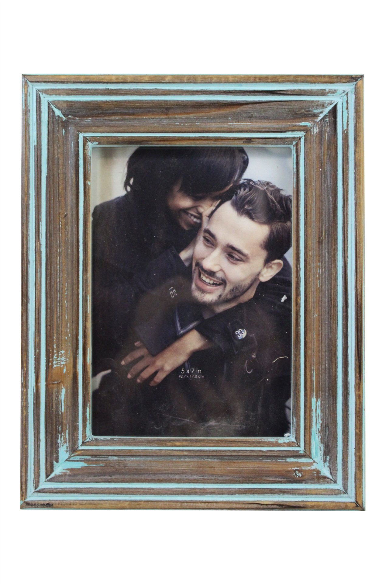 Blue washed Distressed Wood Frame~ 5 x 7” photo