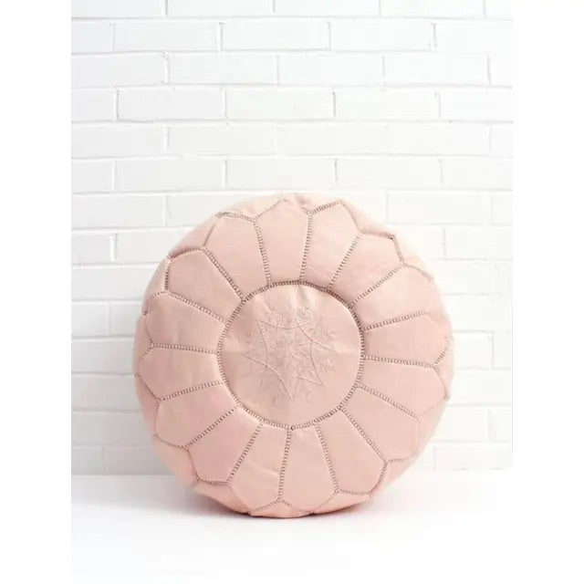 Leather Pouf - Pale Pink