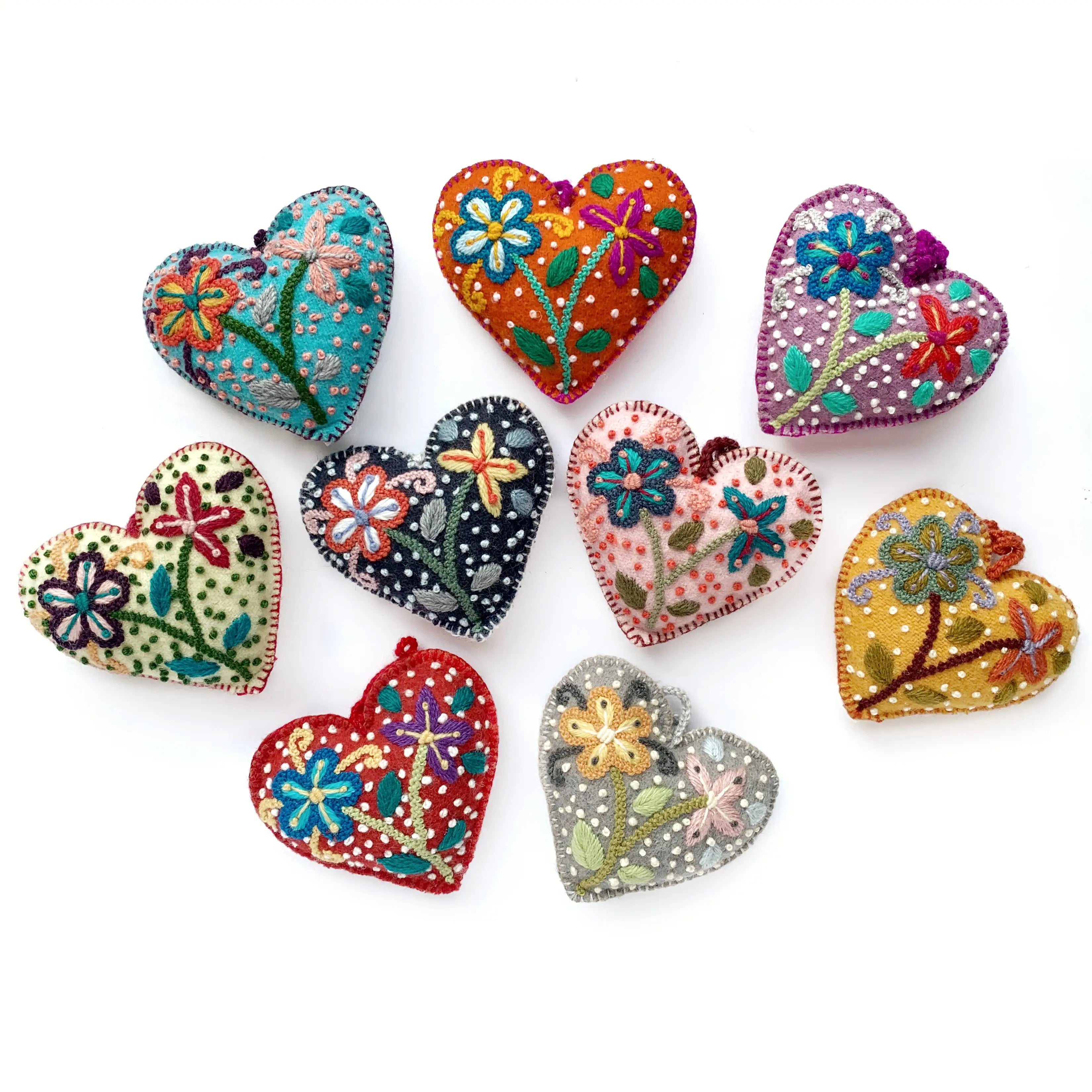 Fair Trade Ornament~ Peruvian Embroidered Hearts- Various