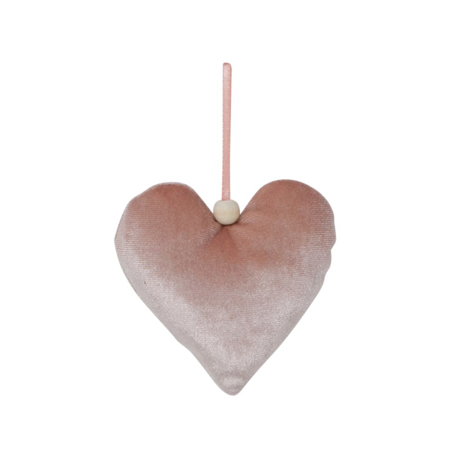 Ornament~ Velvet Heart Pink Wooden Bead