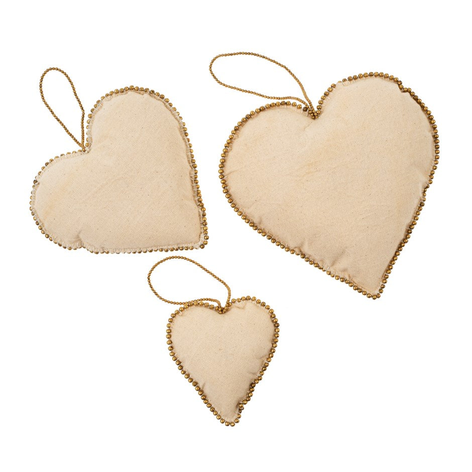 Muslin Heart Ornaments~ Set of 3