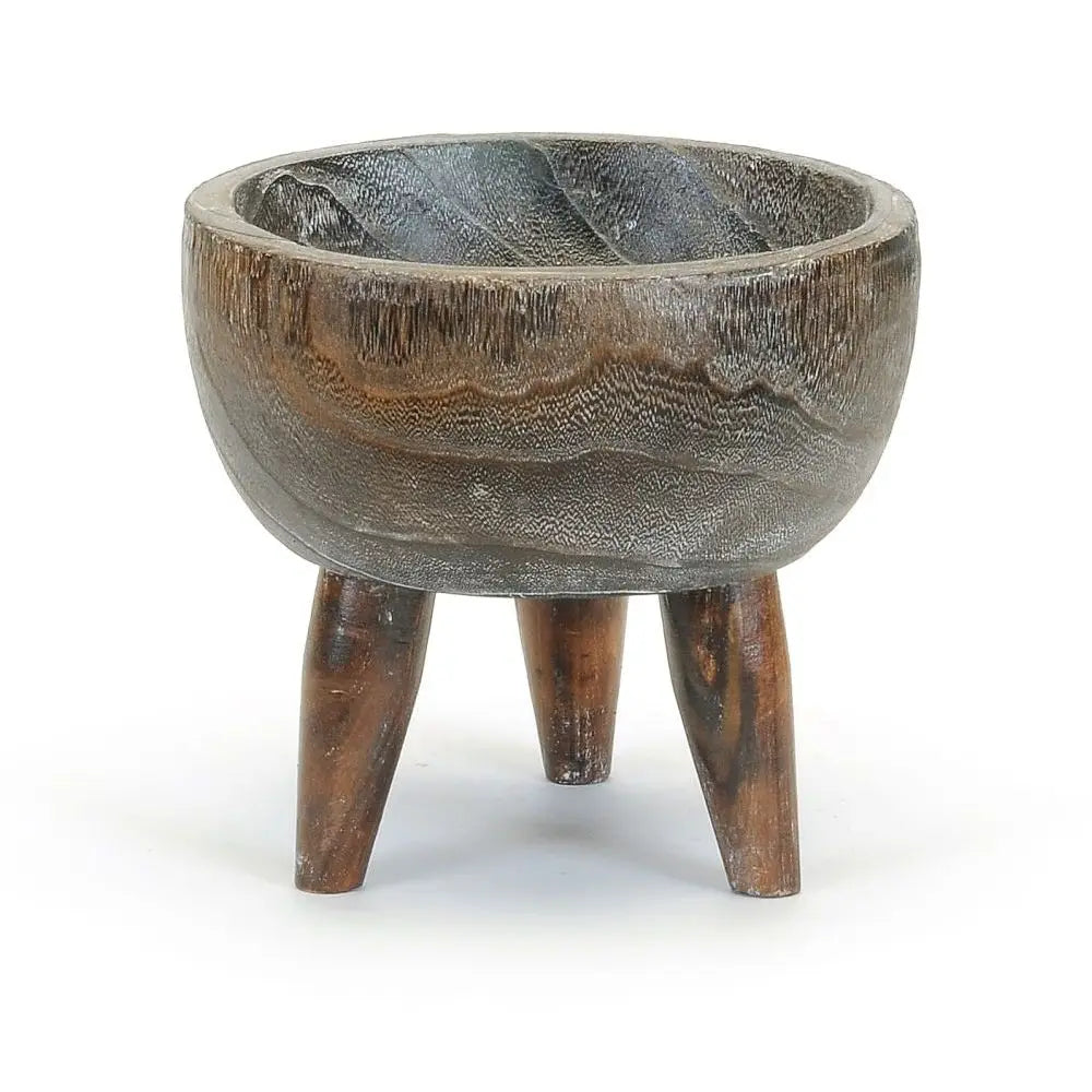 Round Wood Footed Bowl Large